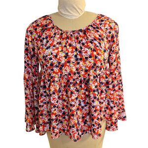 Copper Key Peasant Blouse Ruffled Floral Bell Sleeves Medium Festival Boho